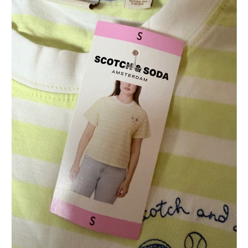 Scotch & Soda Boxy Striped Tee Tennis Racket Embroidered Women’s Size S - Picture 9 of 11